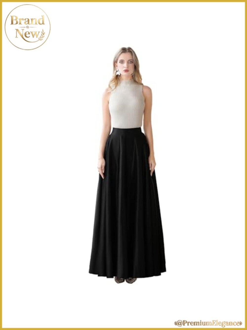 A-Line Satin Front Flared Back Maxi Skirt Women's Formal Prom Party with Pockets